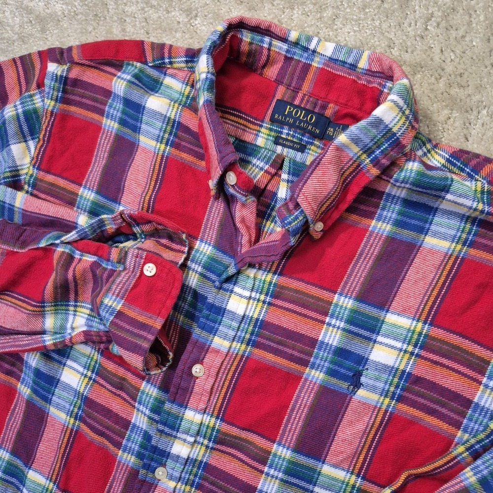 Polo Ralph Lauren Flannel Shirt Mens 2XL Red Plaid Button Down Preppy Academia